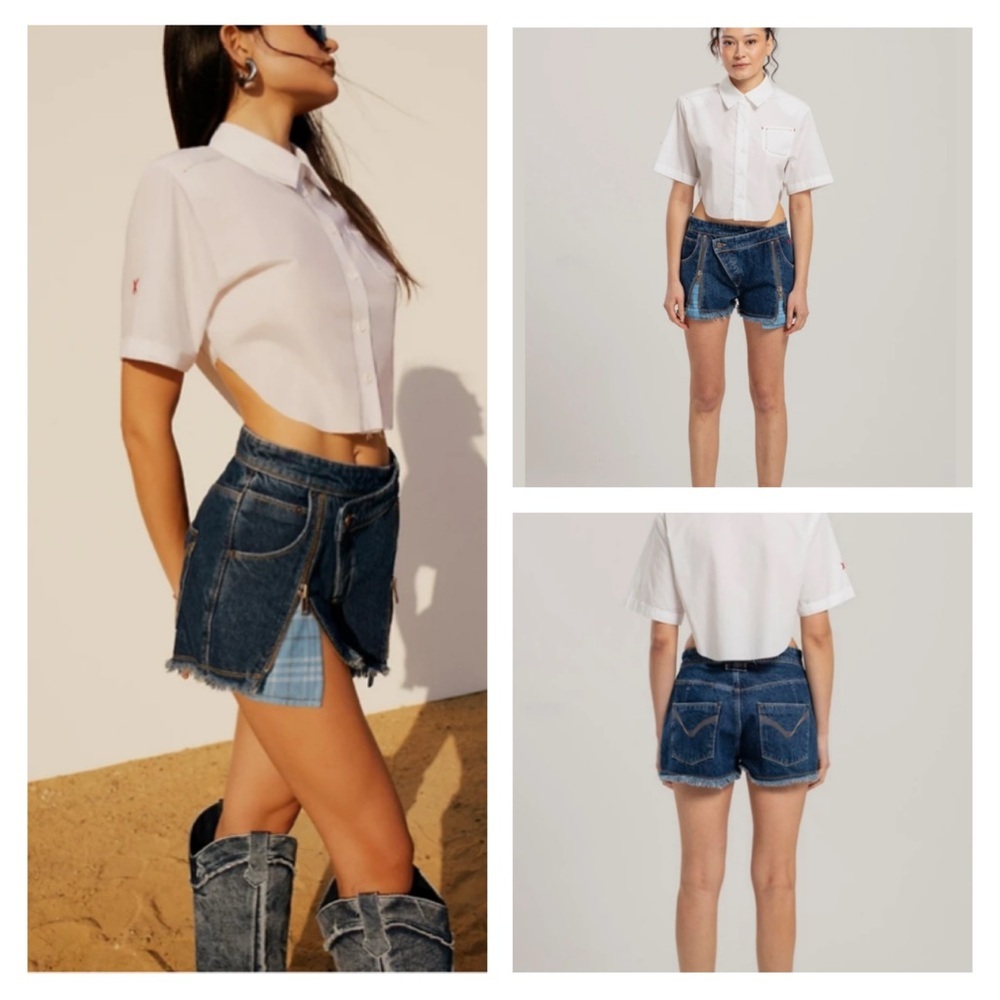 NEW PCFG Free Heaven Short Zipper Detail Large Cotton Edgy Rocker Unique Cowgirl
